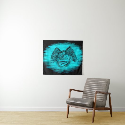 Tenture Angel Eros en amour, design noir et vert (En situation (horizontale))