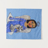 Tenture Angel tenant Chat sur Cloud Silver Halos Bleu clai (Devant (Horizontal))