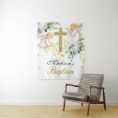 Tenture Anges de baptême paillettes or genre neutre (En situation)