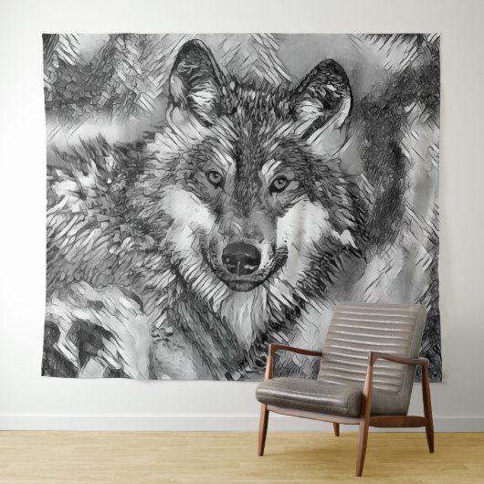 Tenture AnimalArtBW_Wolf_001 (En situation (horizontale))
