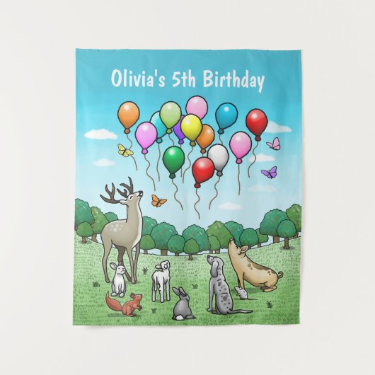 Tenture Animaux avec des ballons colorés (Devant)