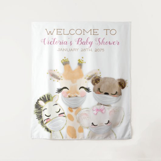 Tenture Animaux Avec Masque Fille Baby shower L fond (Devant)