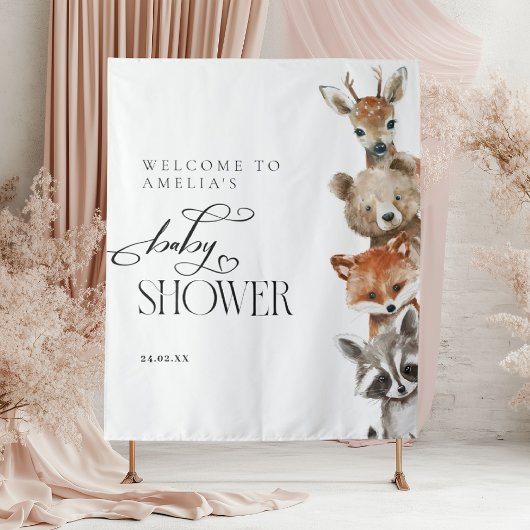 Tenture Animaux boisés Baby shower moderne neutre