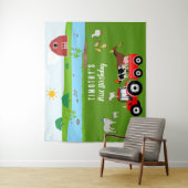 Tenture Animaux de ferme et tracteur rouge Thème de fête d (En situation)