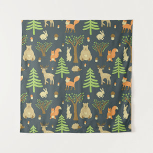 Tenture Animaux de forêt vintages, Motif pour enfants.