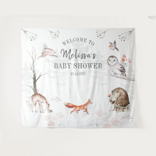 Tenture Animaux de la forêt aquarelle Baby Shower Woodland