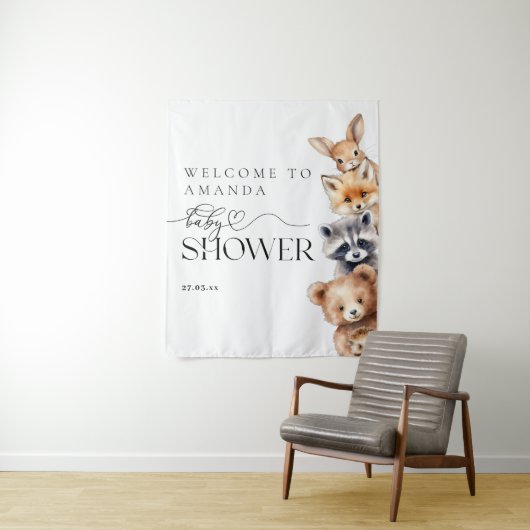Tenture Animaux des bois Baby shower moderne (En situation)