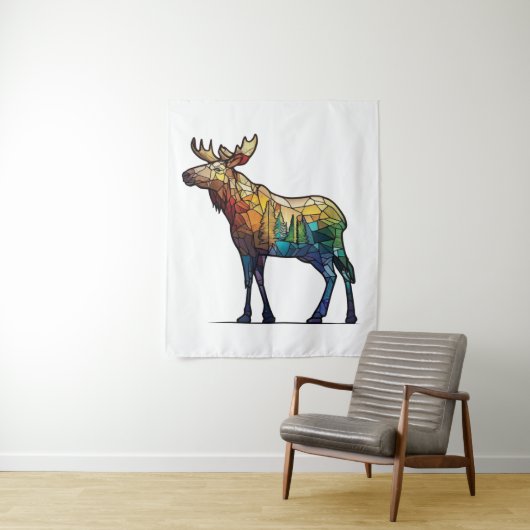 Tenture Animaux d'orignal Portrait Vitrail Faune Libre (En situation)