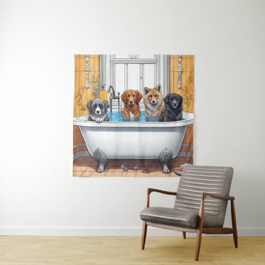 Tenture Animaux drôles dans le bain (En situation)