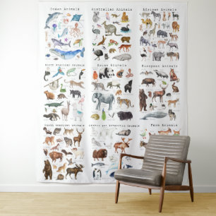 Tenture Animaux du monde  Classe éducative