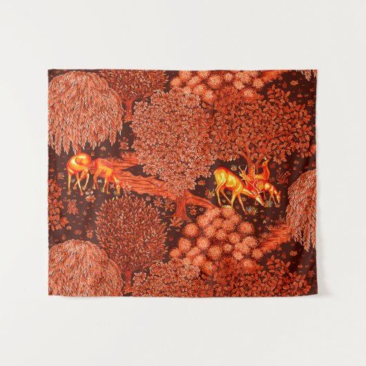 Tenture ANIMAUX FORESTIERS, CERFS PAR UN BROOK Red Yellow  (Devant (Horizontal))