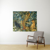 Tenture ANIMAUX FORESTIERS, RAVEN, FOX, PEACOCK Blue Green (En situation (horizontale))