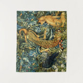 Tenture ANIMAUX FORESTIERS, RAVEN, FOX, PEACOCK Blue Green (Devant)