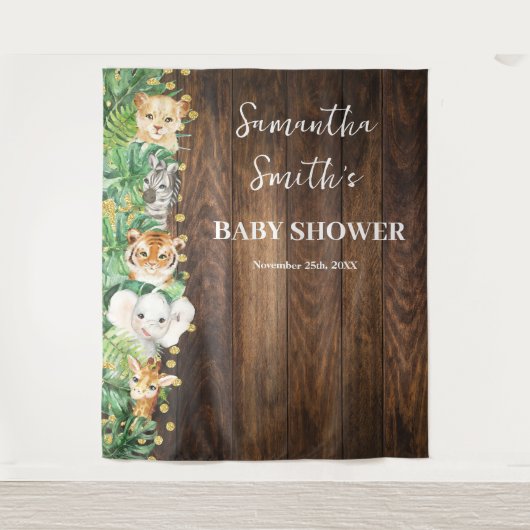 Tenture Animaux sauvages Bienvenue Baby shower Rustique Sa (Devant)