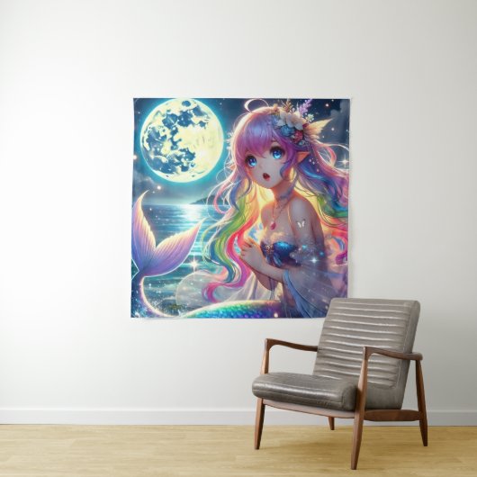 Tenture Anime Girl chanter Moonlight Pixie Rainbow Mermaid (En situation)