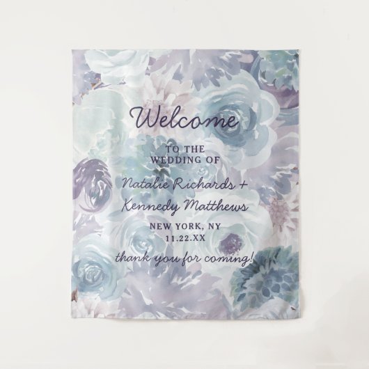 Tenture Annabelle Vintage Bleu Floral Mariage Accueil (Devant)