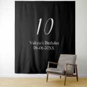 Tenture anniversaire 10 ans blanc noir nom date calligraph (En situation)