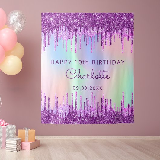 Tenture Anniversaire 10 ans holographique rose violet