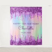 Tenture Anniversaire 10 ans holographique rose violet (Devant)