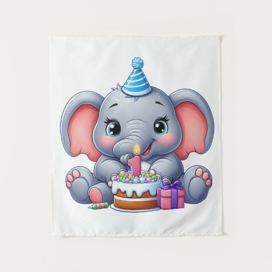 Tenture Anniversaire 1 an Éléphant Bébé (Devant)