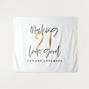 Tenture Anniversaire 21 ans moderne noir et or élégant