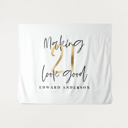 Tenture Anniversaire 21 ans moderne noir et or élégant (Devant (Horizontal))