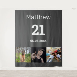 Tenture anniversaire 21 ans photo personnalisée monogramme
