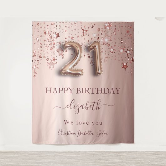 Tenture Anniversaire 21 ans rose gold blush étoiles amis (Devant)
