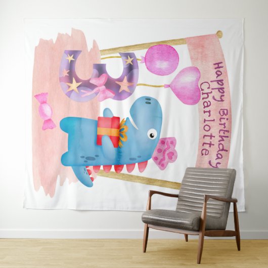 Tenture Anniversaire 3 Ans Dinosaure Mignon Personnalisé p (En situation (horizontale))