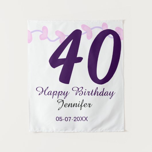 Tenture anniversaire 40 ans ajouter nom date année épingle (Devant)