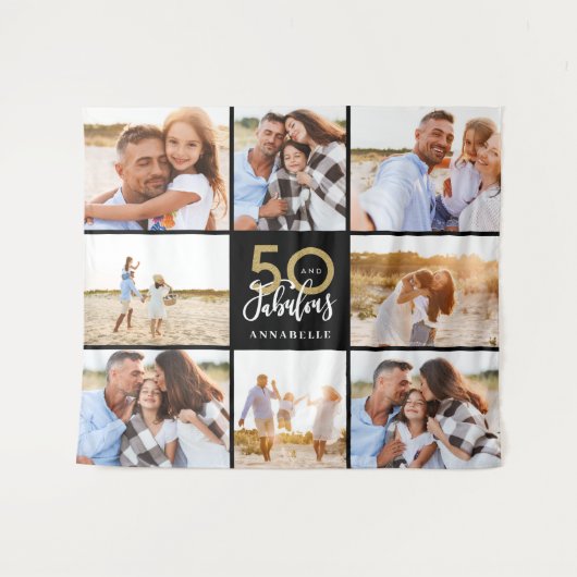Tenture anniversaire 50 ans moderne collage photo noir et  (Devant (Horizontal))