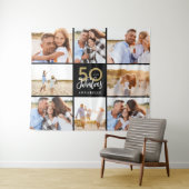 Tenture anniversaire 50 ans moderne collage photo noir et  (En situation (horizontale))