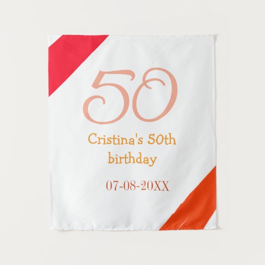 Tenture anniversaire 50 ans orange rouge ajouter nom date (Devant)