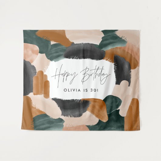 Tenture Anniversaire aquarelle abstrait en terre cuite ver (Devant (Horizontal))