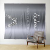 Tenture Anniversaire argent renard hommes gars gris acclam (En situation (horizontale))