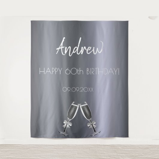 Tenture Anniversaire argent renard hommes gars gris acclam (Devant)