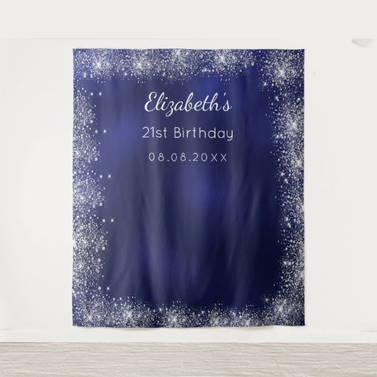 Tenture Anniversaire bleu marine argent parties scintillan (Devant)