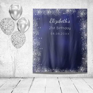 Tenture Anniversaire bleu marine argent parties scintillan