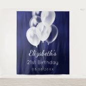Tenture Anniversaire bleu marine nom de ballons blancs (Devant)
