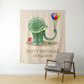 Tenture Anniversaire de dinosaure tenant des ballons (En situation)