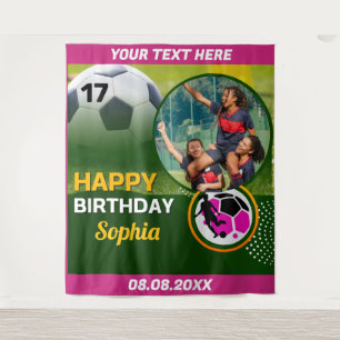 Tenture Anniversaire de football rose, joueuse de football