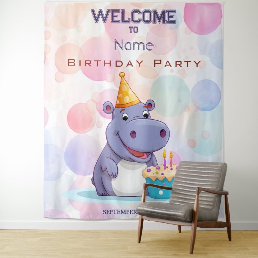 Tenture Anniversaire de la fête hippo (En situation)