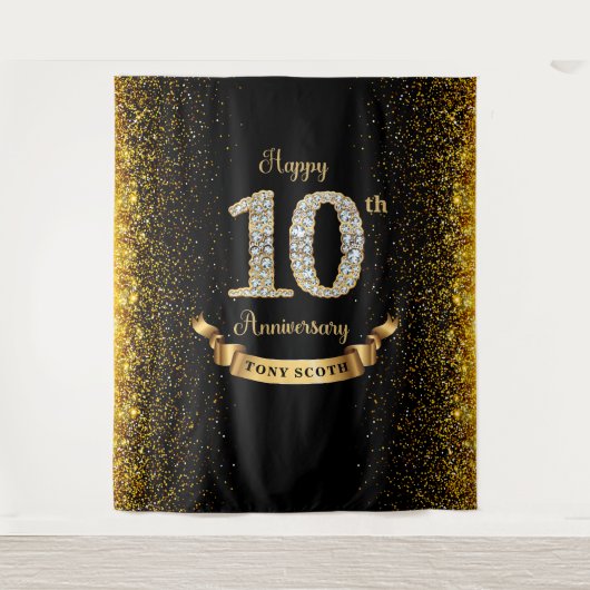 Tenture Anniversaire du diamant noir et or Contexte (Devant)