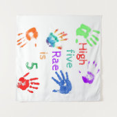 Tenture Anniversaire Empreintes de Main Peintes avec Nom P (Devant (Horizontal))