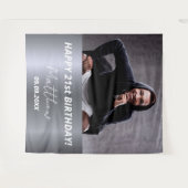 Tenture Anniversaire fête argent coutume photo nom mec (Devant (Horizontal))