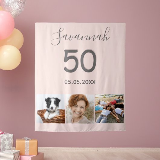 Tenture Anniversaire fête blush rose or photo