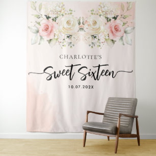 Tenture Anniversaire Fleurie Aquarelle Sweet 16