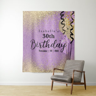 Tenture Anniversaire Lilas et Paillettes Dorées