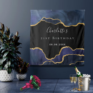 Tenture Anniversaire marine bleu noir or agate