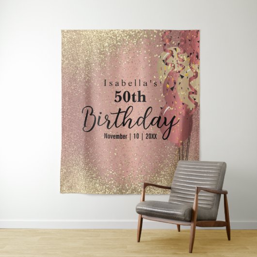 Tenture Anniversaire Paillettes Or et Or Rose (En situation)